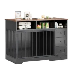48'' Dog Crate Furniture, Farmhouse Dog Kennel Furniture With Dog Bowl & Storage Drawers 18 48'' Dog Crate Furniture, Farmhouse Dog Kennel Furniture With Dog Bowl & Storage Drawers -House Beautiful GUEST 5198e2d6 e0e0 438d 8750 460e2c62456e