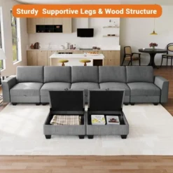 7-Seat Modular Sectional Sleeper Sofa With Storage Ottomans, U Shaped Convertible Couch For Apartment Or Home -House Beautiful GUEST 52c838bb 17d1 4b46 aaf3 a55107307377