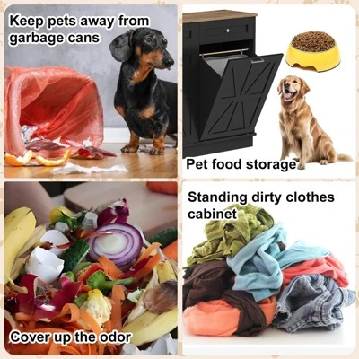 Double Tilt Out Trash Cabinet 20 Gallon,Dual Kitchen Wood Trash Can With Hideaway Drawers,Hidden Pet-Proof Garbage Can Laundry Hamper 7 Double Tilt Out Trash Cabinet 20 Gallon,Dual Kitchen Wood Trash Can With Hideaway Drawers,Hidden Pet-Proof Garbage Can Laundry Hamper - Image 5