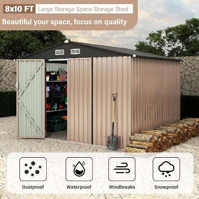 8x10 FT Metal Storage Sheds Outdoor, Metal ToolShed With Lockable Door 5 8x10 FT Metal Storage Sheds Outdoor, Metal ToolShed With Lockable Door - Image 3