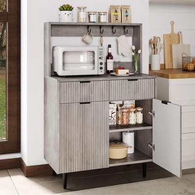 Fluted Sideboard Buffet Cabinet With Storage, Modern Coffee Bar Cabinet With Adjustable Shelves & 2 Drawers, Wood Buffet Console Table 10 Fluted Sideboard Buffet Cabinet With Storage, Modern Coffee Bar Cabinet With Adjustable Shelves & 2 Drawers, Wood Buffet Console Table - Image 8