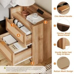 Night Stand Set Of 2 Rattan Nightstands With Charging Station 23.6" Wide Boho Bedside Tables With 2 Drawers Modern Larger Nightstands, Brown 13 Night Stand Set Of 2 Rattan Nightstands With Charging Station 23.6" Wide Boho Bedside Tables With 2 Drawers Modern Larger Nightstands, Brown -House Beautiful GUEST 53b6a60f 2c88 4642 805b 5c4ecd576d48