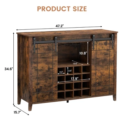 Wine Bar Cabinet,47" Farmhouse Coffee Bar Cabinet With Sliding Barn Door, Buffet Sideboard Cabinet With 16 Bottle Wine Rack 3 Wine Bar Cabinet,47" Farmhouse Coffee Bar Cabinet With Sliding Barn Door, Buffet Sideboard Cabinet With 16 Bottle Wine Rack