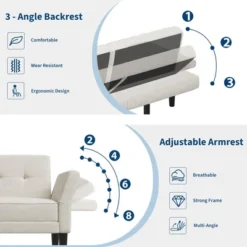 89" Futon Sofa Bed, Modern Convertible Sleeper Couch With Adjustable Backrest & Armrest, Comfy Futon Couch Bed With 2 Pillows -House Beautiful GUEST 54533416 f91a 4d18 8ab4 1db6364640c1 1