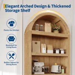 72" Tall Arched Pantry Cabinet With Doors, 5-Tier Kitchen Storage Cabinet With Adjustable Shelves, Wooden Pantry Cabinet -House Beautiful GUEST 545e0d9a ecc1 4c27 afb2 e706704d2301