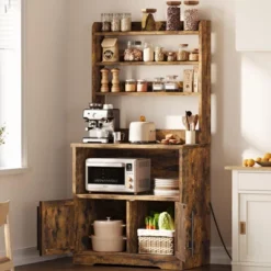 Microwave Stand Bakers Rack Cabinet, Farmhouse Bakers Rack With Power Outlet With Thickened Counter -House Beautiful GUEST 549d1ee8 5231 4fee a32e fd25b378db13