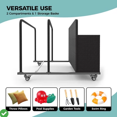 Outdoor Rolling PE Rattan Pool Caddy Wicker Patio Poolside Float Storage Organizer For Floaties Noodles Life 6 Outdoor Rolling PE Rattan Pool Caddy Wicker Patio Poolside Float Storage Organizer For Floaties Noodles Life - Image 4