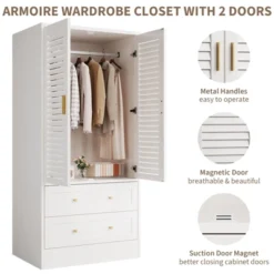 Wooden Armoire Wardrobe Closet - 2 Doors & 2 Drawers, Freestanding Bedroom Storage Cabinet With Shelves 14 Wooden Armoire Wardrobe Closet - 2 Doors & 2 Drawers, Freestanding Bedroom Storage Cabinet With Shelves -House Beautiful GUEST 54ef7336 2393 4969 8bf5 40716eb7f81d