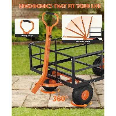 Heavy Duty Steel Garden Cart, 500 LBS Capacity 3 In 1 Pullable Garden Wagon With 10" Wheels, For Gardening Soil, Tools, And Plant Transport 5 Heavy Duty Steel Garden Cart, 500 LBS Capacity 3 In 1 Pullable Garden Wagon With 10" Wheels, For Gardening Soil, Tools, And Plant Transport - Image 3