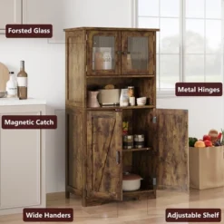 54in Tall Farmhouse Freestanding Kitchen Pantry Cabinet With Glass Doors And Adjustable Shelves Cupboard -House Beautiful GUEST 55f126f2 7968 4948 931b 77cbc9218494