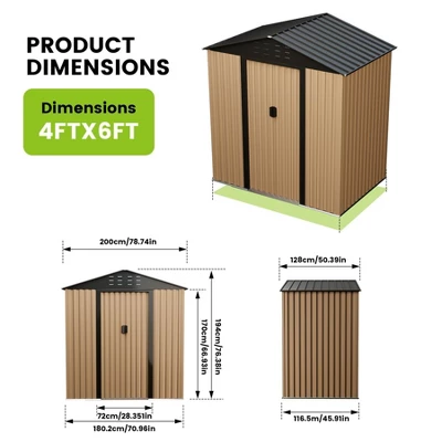 6x4 FT Outdoor Metal Garden Shed,Waterproof, Anti-UV Storage Shed With Sloping Roof & Vents For Backyard, Patio, Poolside 4 6x4 FT Outdoor Metal Garden Shed,Waterproof, Anti-UV Storage Shed With Sloping Roof & Vents For Backyard, Patio, Poolside - Image 2