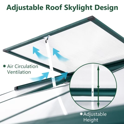 6 X 8FT Polycarbonate Walk-In Greenhouse With Lockable Doors Adjustable Vent Window Heavy Duty Aluminum Frame Outdoor Garden 3 6 X 8FT Polycarbonate Walk-In Greenhouse With Lockable Doors Adjustable Vent Window Heavy Duty Aluminum Frame Outdoor Garden