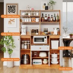 Sideboard Buffet Cabinet, Wood Cupboard With Storage, Freestanding Kitchen Pantry With Drawers, Adjustable Shelves & Rack, Coffee Bar Station -House Beautiful GUEST 561e16bd 9778 4536 bf3c 5e563517afeb