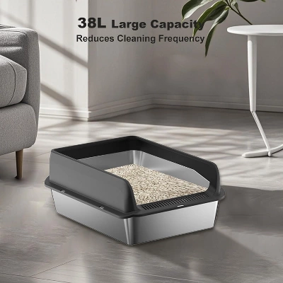 Stainless Steel Cat Litter Box With Scoop And Mats,Open Top High Wall Sided Enclosure Large Metal Cat Litter Box Non-Sticky Easy 5 Stainless Steel Cat Litter Box With Scoop And Mats,Open Top High Wall Sided Enclosure Large Metal Cat Litter Box Non-Sticky Easy - Image 3