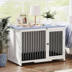 39.5in Portable Foldable Dog Kennel Crate Furniture End Table,Indoor Cage With Tray And Iron Door-Frame For Large/Medium Dog