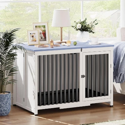 39.5in Portable Foldable Dog Kennel Crate Furniture End Table,Indoor Cage With Tray And Iron Door-Frame For Large/Medium Dog 3 39.5in Portable Foldable Dog Kennel Crate Furniture End Table,Indoor Cage With Tray And Iron Door-Frame For Large/Medium Dog