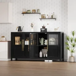 Sideboard Buffet Cabinet With 4 Glass Doors, 55" Buffet Table Coffee Bar Wine Bar Display Cabinet -House Beautiful GUEST 56bcf948 8cba 4edb a8cd b38569f2b25c