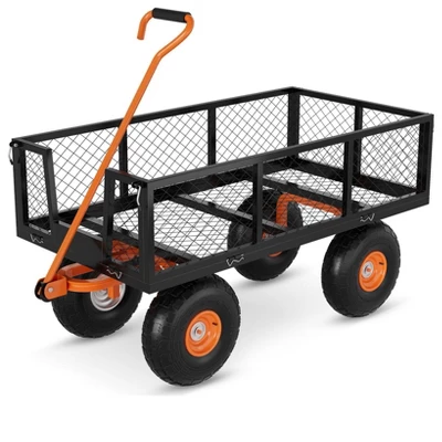 500lbs Steel Garden Cart Heavy Duty Mesh Steel Utility Outdoor Wagon With Removable Sides 180° Rotating Handle 10 Inch Tires,Black 9 500lbs Steel Garden Cart Heavy Duty Mesh Steel Utility Outdoor Wagon With Removable Sides 180° Rotating Handle 10 Inch Tires,Black - Image 7