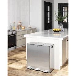 2x8 Gallon (30L) Stainless Steel Dual Compartment Trash Can, Step On Pedal, Soft Close Lid, Brushed Finish, Silver For Kitchen Recycling 19 2x8 Gallon (30L) Stainless Steel Dual Compartment Trash Can, Step On Pedal, Soft Close Lid, Brushed Finish, Silver For Kitchen Recycling -House Beautiful GUEST 56f209a4 2523 4626 9787 dbc14bf50f34
