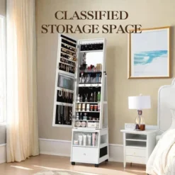 Jewelry Organizer Cabinet With Full-Length Mirror,360° Rotating Vanity Mirror,Large Jewelry Armoire With Led& Shelves 12 Jewelry Organizer Cabinet With Full-Length Mirror,360° Rotating Vanity Mirror,Large Jewelry Armoire With Led& Shelves -House Beautiful GUEST 57273180 a167 4fe6 8a2c 8fa6d86c5e08