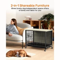 Dog Crate Furniture, 32.5'' Wooden Dog Kennel With Wheels And Double Door, Decorative Pet House With Removable Tray, Modern End Table -House Beautiful GUEST 57509089 11f8 451e aa2d 63ebef457046