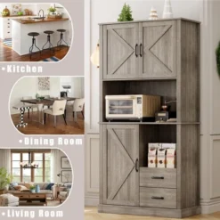 Pantry Cabinet With 2 Drawers And Open Shelves, Tall Freestanding Kitchen Hutch With Microwave Shelf For Dining Room, Living Room -House Beautiful GUEST 57a267cb bc39 4775 8bdf 5183a5a3d1fd