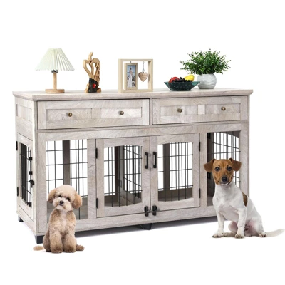 Dog Crate Furniture With 5 Doors, 58" Wooden Dog Kennel End Table With Large Capacity Drawers, Dog House With Openable Divider 9 Dog Crate Furniture With 5 Doors, 58" Wooden Dog Kennel End Table With Large Capacity Drawers, Dog House With Openable Divider - Image 7