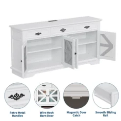 63" Buffet Cabinet, Coffee Bar Cabinet With 3 Drawers, Adjustable Shelves, Charging Station And 4 Mesh Barn Doors, Sideboard Storage Buffet Table 12 63" Buffet Cabinet, Coffee Bar Cabinet With 3 Drawers, Adjustable Shelves, Charging Station And 4 Mesh Barn Doors, Sideboard Storage Buffet Table -House Beautiful GUEST 57e1c96b 0b50 4045 9f28 ca089fa680b9