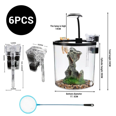 Mini Fish Tank Kit 6Pcs Goldfish Betta Fish Tank With Silent Filter Oxygen Generator Desktop Aquarium For Home Office 3 Mini Fish Tank Kit 6Pcs Goldfish Betta Fish Tank With Silent Filter Oxygen Generator Desktop Aquarium For Home Office