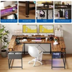 U Shaped Gaming Desk, 79" Reversible L Shaped Desk With Power Outlets, Lights, Monitor Stand & Storage Shelves -House Beautiful GUEST 589ef939 e575 45fb a1a5 e244ce7974e2