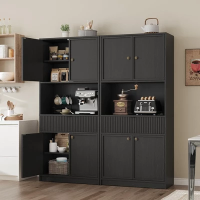 Kitchen Pantry Cabinet, 70" Tall Pantry Storage Cabinet With Countertop, Fluted Tall Cabinets With Doors And Drawer, Freestanding Cupboard 8 Kitchen Pantry Cabinet, 70" Tall Pantry Storage Cabinet With Countertop, Fluted Tall Cabinets With Doors And Drawer, Freestanding Cupboard - Image 6