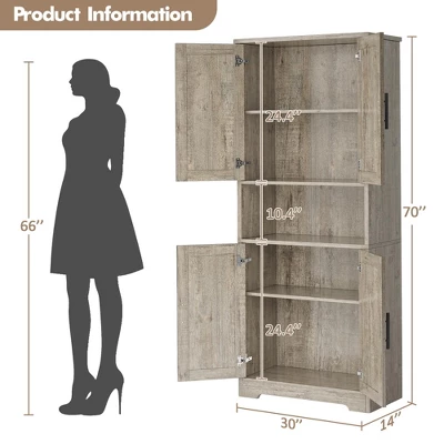 70 Inch Tall Kitchen Pantry Cabinet, Freestanding Storage Cabinet With 4 Doors And Adjustable Shelves, Utility Hutch Cupboard 4 70 Inch Tall Kitchen Pantry Cabinet, Freestanding Storage Cabinet With 4 Doors And Adjustable Shelves, Utility Hutch Cupboard - Image 2