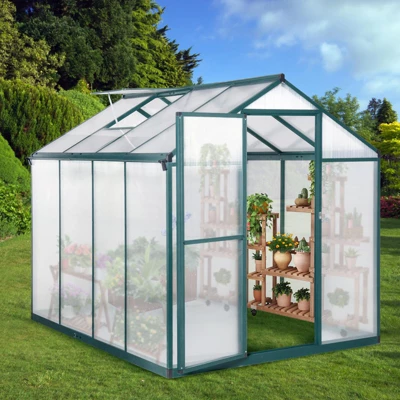 6 X 8FT Polycarbonate Walk-In Greenhouse With Lockable Doors Adjustable Vent Window Heavy Duty Aluminum Frame Outdoor Garden 10 6 X 8FT Polycarbonate Walk-In Greenhouse With Lockable Doors Adjustable Vent Window Heavy Duty Aluminum Frame Outdoor Garden - Image 8