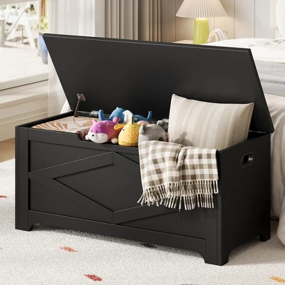 Jojoka 39.4" Storage Chest, Wooden Storage Bench With Safety Hinges, Easy Assembly, Large Toy Chest For Entryway 3 Jojoka 39.4" Storage Chest, Wooden Storage Bench With Safety Hinges, Easy Assembly, Large Toy Chest For Entryway