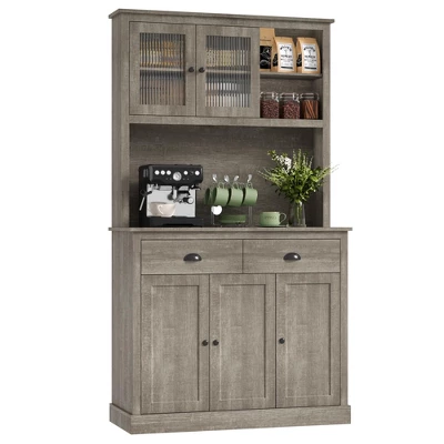 Kitchen Pantry Cabinet With Microwave Stand, Tall Hutch Bar Cabinet With Drawers & Adjustable Shelves 8 Kitchen Pantry Cabinet With Microwave Stand, Tall Hutch Bar Cabinet With Drawers & Adjustable Shelves - Image 6