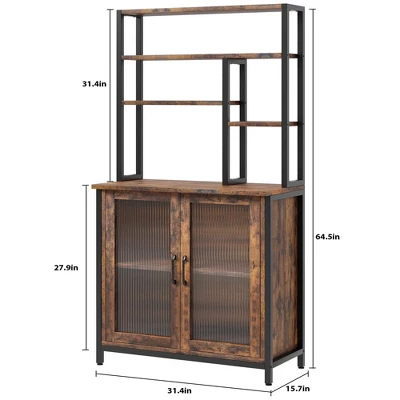 Bakers Rack With Cabinet 5 Tier Microwave Stand 63.78" Standing Bakers Rack With Door Tall Coffee Bar Brown Home Bar Cabinet 4 Bakers Rack With Cabinet 5 Tier Microwave Stand 63.78" Standing Bakers Rack With Door Tall Coffee Bar Brown Home Bar Cabinet - Image 2