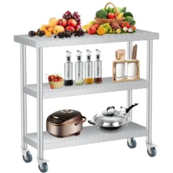 Stainless Steel Work Table With Lockable Casters, 3-Tier Commercial Kitchen Prep Table, Metal Utility Table 21 Stainless Steel Work Table With Lockable Casters, 3-Tier Commercial Kitchen Prep Table, Metal Utility Table -House Beautiful GUEST 5ab51909 c34c 4714 b24b 33b7028828ea