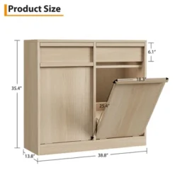 20 Gallon Double Tilt Out Trash Cabinet, Modern Hidden Freestanding Garbage Can & Laundry Hamper Pet Proof Cabinet