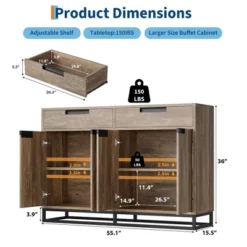 55" Sideboard Buffet Cabinet, Large Kitchen Accent Modern Storage Cabinet With 2 Drawers And 4 Doors, Coffee Bar Buffet Table -House Beautiful GUEST 5bc531fa 26b7 4119 ac9f ccd110a3f803