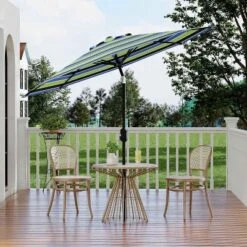 9ft Patio Umbrella, Outdoor Table, UV, Fade, Water Resistant, Crank Lift, Tilt, 8 Ribs, Metal Frame, Tricolor Stripe 14 9ft Patio Umbrella, Outdoor Table, UV, Fade, Water Resistant, Crank Lift, Tilt, 8 Ribs, Metal Frame, Tricolor Stripe -House Beautiful GUEST 5bfbd3a7 f48d 4999 ac7a b604514ceb9c