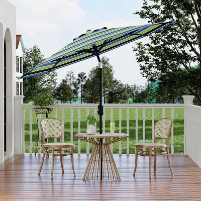 9ft Patio Umbrella, Outdoor Table, UV, Fade, Water Resistant, Crank Lift, Tilt, 8 Ribs, Metal Frame, Tricolor Stripe 8 9ft Patio Umbrella, Outdoor Table, UV, Fade, Water Resistant, Crank Lift, Tilt, 8 Ribs, Metal Frame, Tricolor Stripe - Image 6
