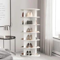 6 Tier Rotating Shoe Rack, 360° Revolving Free Standing Shoe Storage Organizer,Round Spinning Shoe Rack Tower,Vertical Spinning Shoes Display