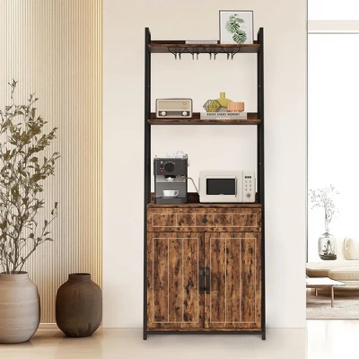 70.8" Industrial Bakers Rack With Drawer & Cabinet, 5-Tier Heavy Duty Microwave Stand, Freestanding Kitchen Storage Shelf 9 70.8" Industrial Bakers Rack With Drawer & Cabinet, 5-Tier Heavy Duty Microwave Stand, Freestanding Kitchen Storage Shelf - Image 7