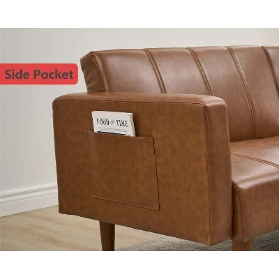 Convertible Futon Sofa Bed With Adjustable Backrest, PU Leather Sleeper Couch For Living Room And Bedroom 8 Convertible Futon Sofa Bed With Adjustable Backrest, PU Leather Sleeper Couch For Living Room And Bedroom - Image 6