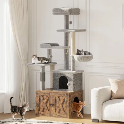 Cat Tree With Litter Box Enclosure, Hidden Cat Washroom Furniture,All-in-One Indoor Kitten House 9 Cat Tree With Litter Box Enclosure, Hidden Cat Washroom Furniture,All-in-One Indoor Kitten House - Image 7