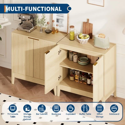 Small Fluted Sideboard Cabinet With Storage, 32" Modern Sideboard Buffet Storage Console Table, Mid Century 2 Doors Accent Cabinet With Doors 8 Small Fluted Sideboard Cabinet With Storage, 32" Modern Sideboard Buffet Storage Console Table, Mid Century 2 Doors Accent Cabinet With Doors - Image 6