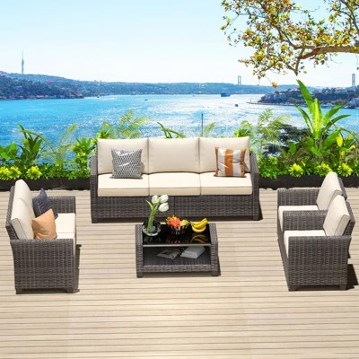 5-Piece Patio Furniture Set,PE Rattan Wicker Sectional Sofa Set With Coffee Table 9 5-Piece Patio Furniture Set,PE Rattan Wicker Sectional Sofa Set With Coffee Table - Image 7