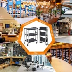Heavy Duty 3-Shelf Rolling Cart Commercial Foldable Utility Cart With Wheels 330 Lbs Capacity Collapsible Service Cart Black -House Beautiful GUEST 5d5ba861 6a7b 424e 8d25 70bfaa00878a
