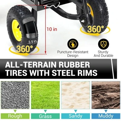 1100 Lbs Steel Garden Cart, Heavy Duty Metal Garden Wagon With 10" Wheels, All-Terrain Wagon With 180° Rotating Handle & Removable Sides 5 1100 Lbs Steel Garden Cart, Heavy Duty Metal Garden Wagon With 10" Wheels, All-Terrain Wagon With 180° Rotating Handle & Removable Sides - Image 3