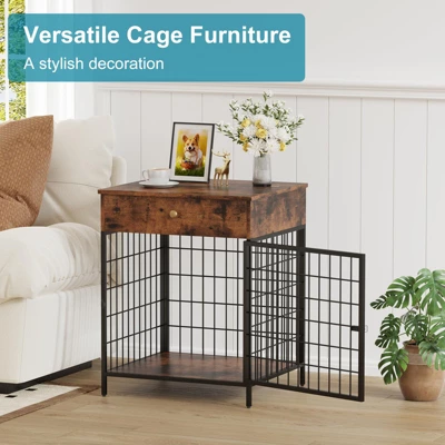 Wooden Dog Kennel Crate Furniture Side Table / End Table With Drawer For Small Dogs 4 Wooden Dog Kennel Crate Furniture Side Table / End Table With Drawer For Small Dogs - Image 2